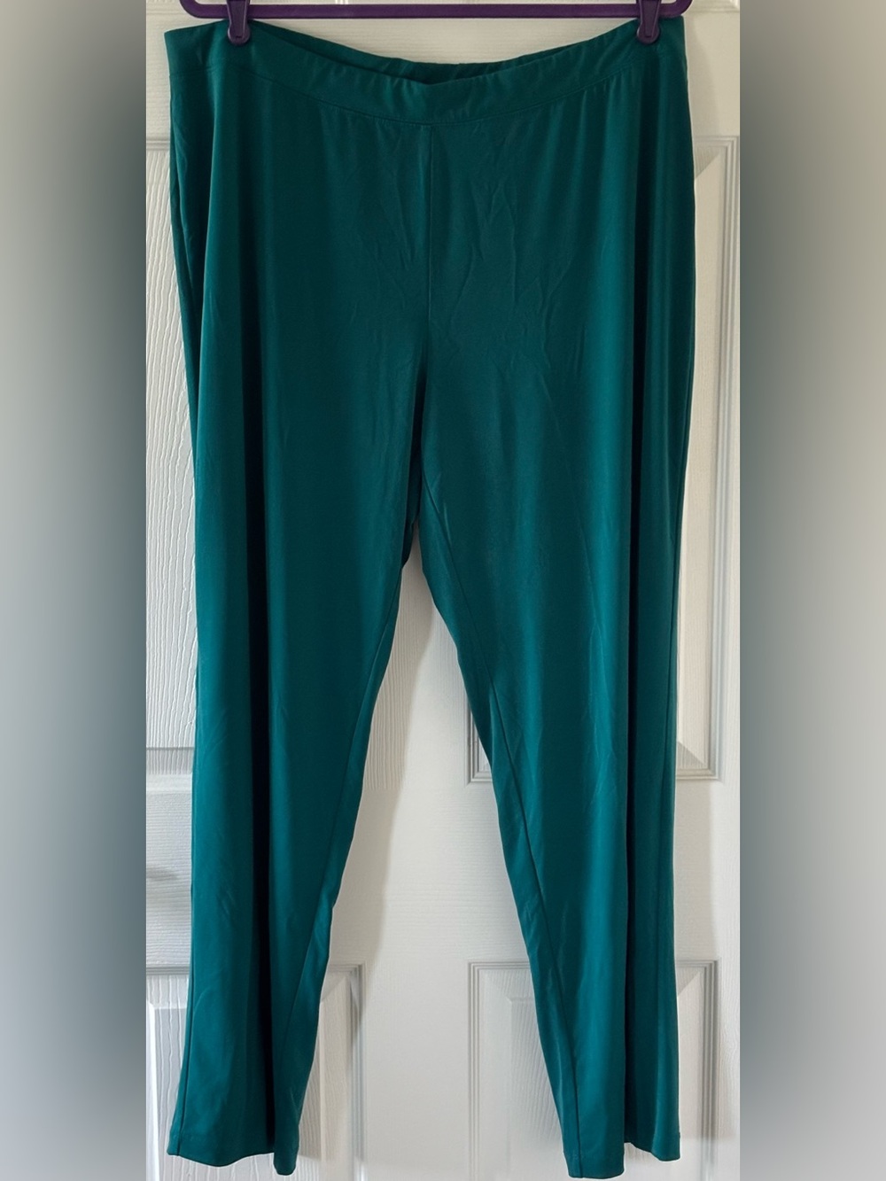 Susan Graver Liquid  Knit Teal Green Straight-Leg Pants